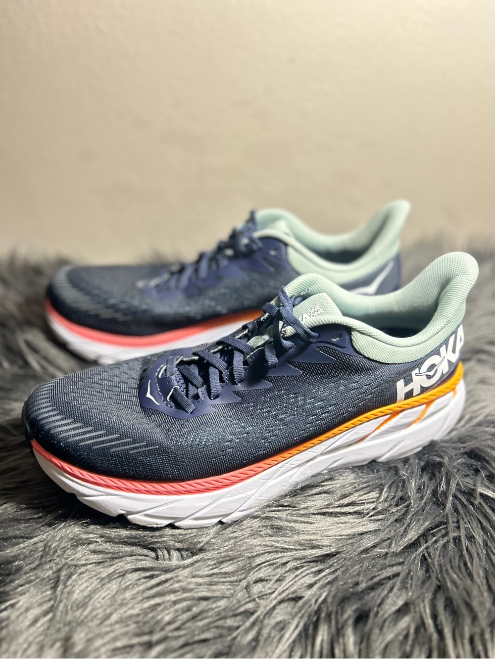 Hoka One One Clifton 7  Blue Orange Running Sneakers Running Size 11 - Picture 3 of 10